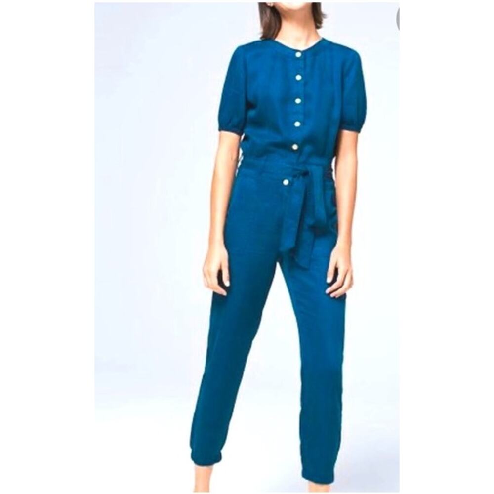 WHBM White House black market O teal blue cotton jumpsuit one piece Outfit XS